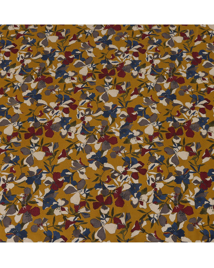 Mustard Blue Maroon Multicolor Floral Print Cotton Lawn Fabric – Artistic Bloom Design, 110 cm Width, Made in Japan-D26841