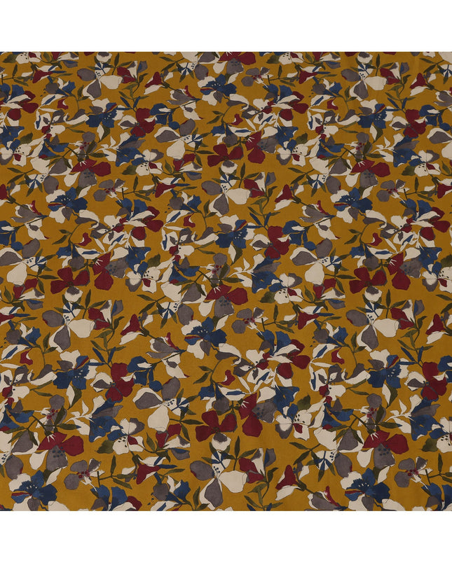 Mustard Blue Maroon Multicolor Floral Print Cotton Lawn Fabric – Artistic Bloom Design, 110 cm Width, Made in Japan-D26841