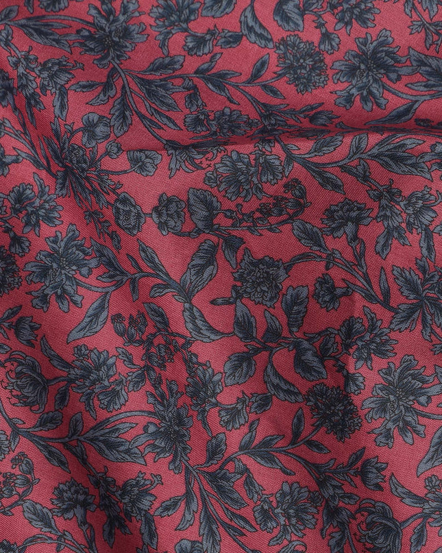 Pink Black Floral Print Cotton Lawn Fabric – Intricate Botanical Design, 110 cm Width, Made in Japan-D26824
