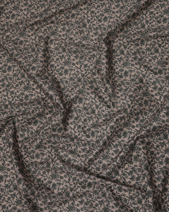 Beige Black Floral Print Cotton Lawn Fabric – Elegant Botanical Design, 110 cm Width, Made in Japan-D26823