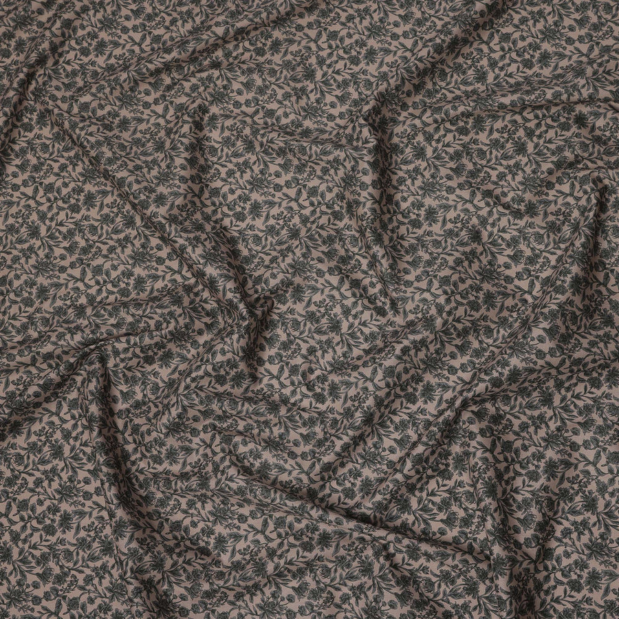 Beige Black Floral Print Cotton Lawn Fabric – Elegant Botanical Design, 110 cm Width, Made in Japan-D26823