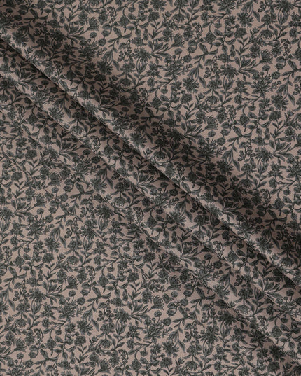 Beige Black Floral Print Cotton Lawn Fabric – Elegant Botanical Design, 110 cm Width, Made in Japan-D26823