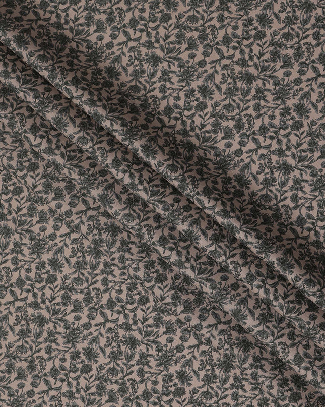 Beige Black Floral Print Cotton Lawn Fabric – Elegant Botanical Design, 110 cm Width, Made in Japan-D26823