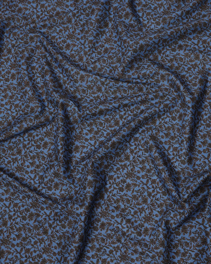 Blue Brown Floral Print Cotton Lawn Fabric – Delicate Botanical Design, 110 cm Width, Made in Japan-D26827