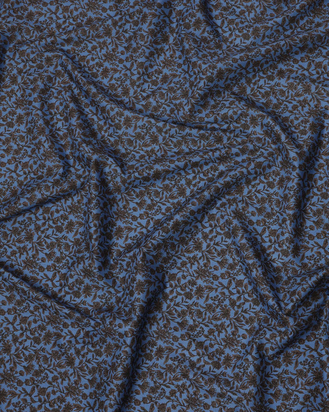 Blue Brown Floral Print Cotton Lawn Fabric – Delicate Botanical Design, 110 cm Width, Made in Japan-D26827