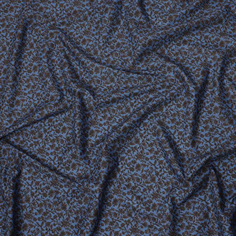 Blue Brown Floral Print Cotton Lawn Fabric – Delicate Botanical Design, 110 cm Width, Made in Japan-D26827