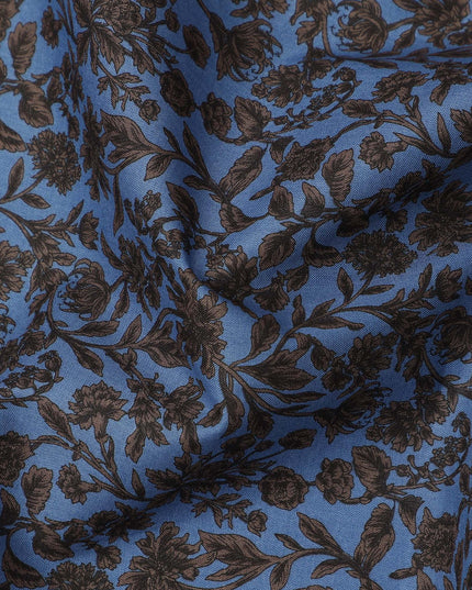 Blue Brown Floral Print Cotton Lawn Fabric – Delicate Botanical Design, 110 cm Width, Made in Japan-D26827
