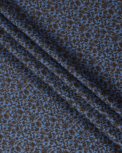 Blue Brown Floral Print Cotton Lawn Fabric – Delicate Botanical Design, 110 cm Width, Made in Japan-D26827