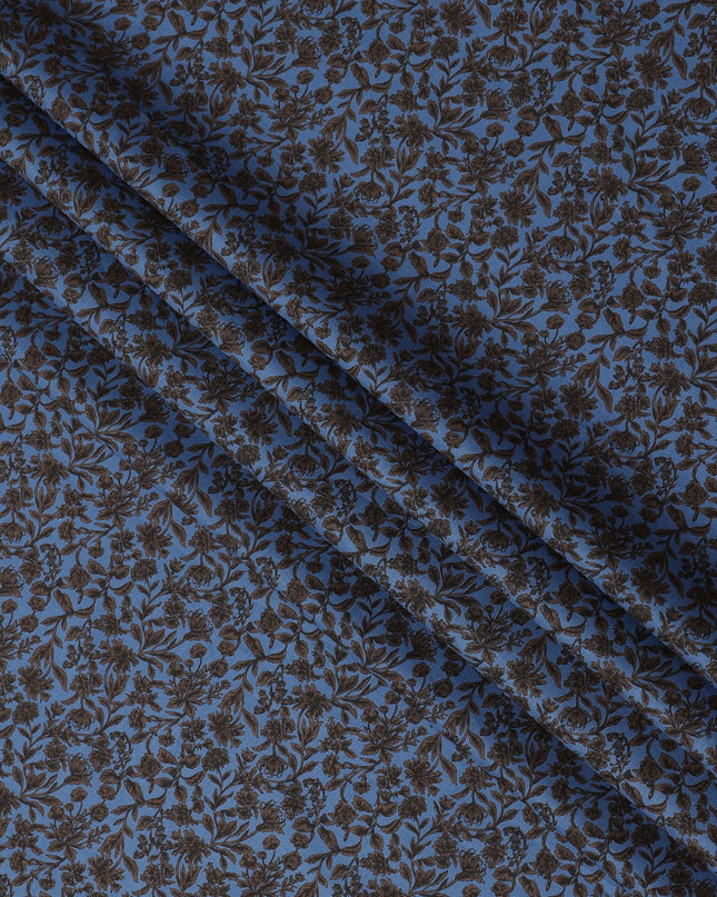 Blue Brown Floral Print Cotton Lawn Fabric – Delicate Botanical Design, 110 cm Width, Made in Japan-D26827