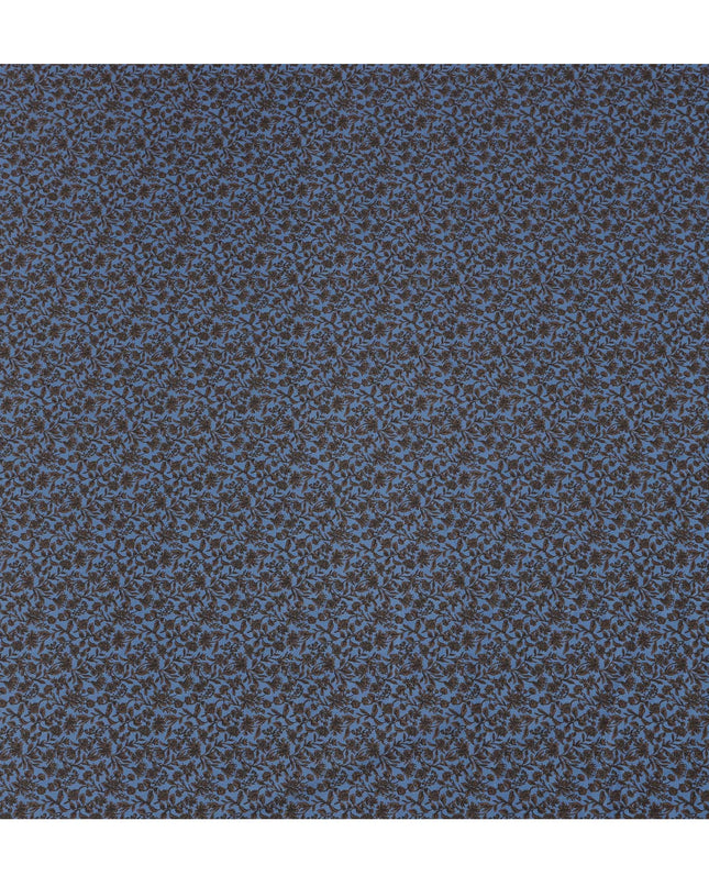 Blue Brown Floral Print Cotton Lawn Fabric – Delicate Botanical Design, 110 cm Width, Made in Japan-D26827