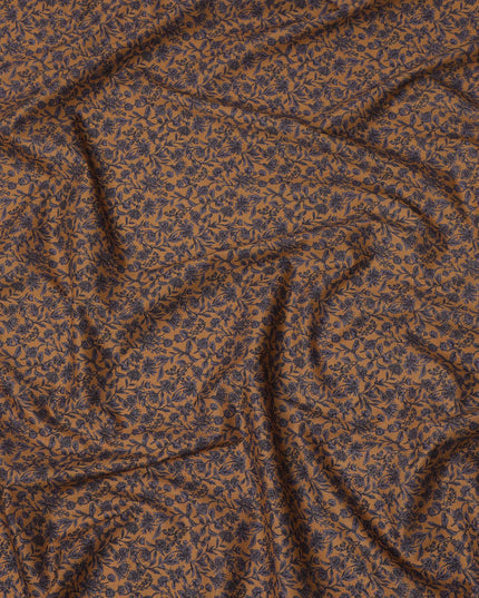 Brown Navy Floral Print Cotton Lawn Fabric – Fine Botanical Design, 110 cm Width, Made in Japan-D26826