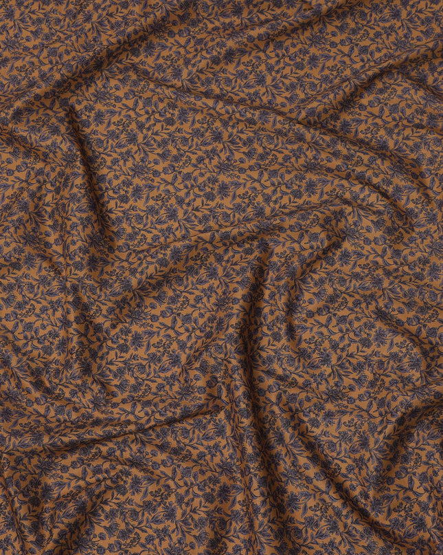 Brown Navy Floral Print Cotton Lawn Fabric – Fine Botanical Design, 110 cm Width, Made in Japan-D26826
