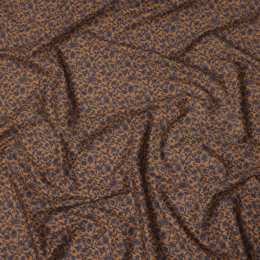 Brown Navy Floral Print Cotton Lawn Fabric – Fine Botanical Design, 110 cm Width, Made in Japan-D26826