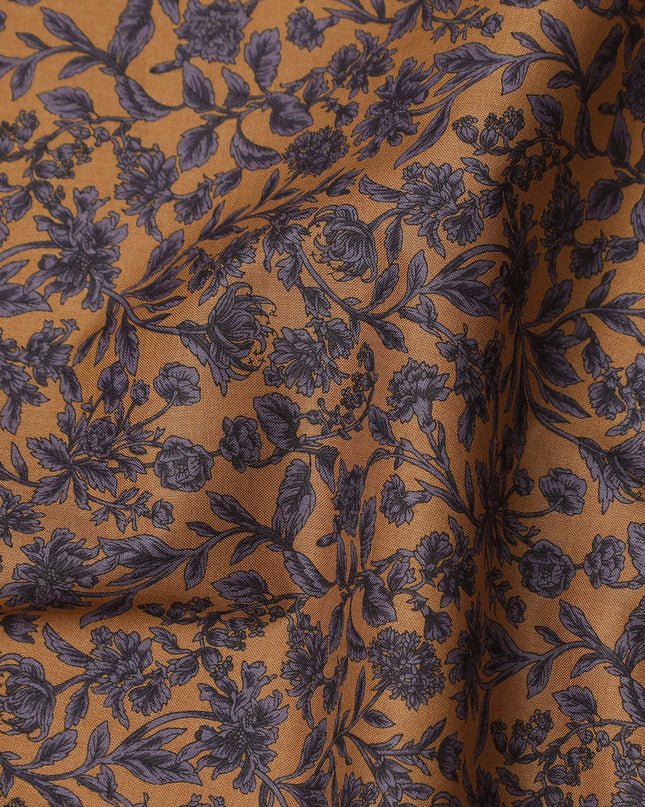 Brown Navy Floral Print Cotton Lawn Fabric – Fine Botanical Design, 110 cm Width, Made in Japan-D26826