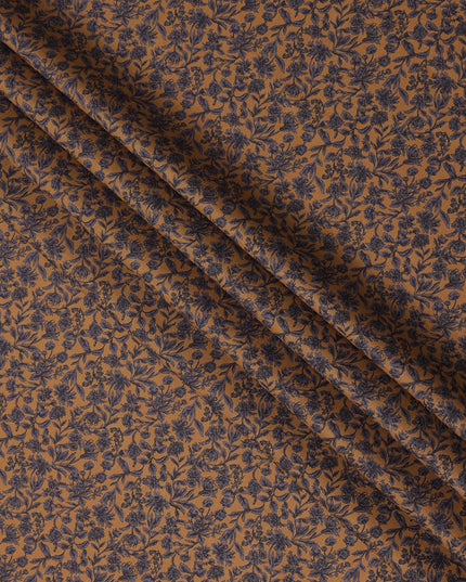 Brown Navy Floral Print Cotton Lawn Fabric – Fine Botanical Design, 110 cm Width, Made in Japan-D26826