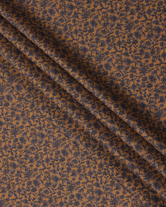 Brown Navy Floral Print Cotton Lawn Fabric – Fine Botanical Design, 110 cm Width, Made in Japan-D26826