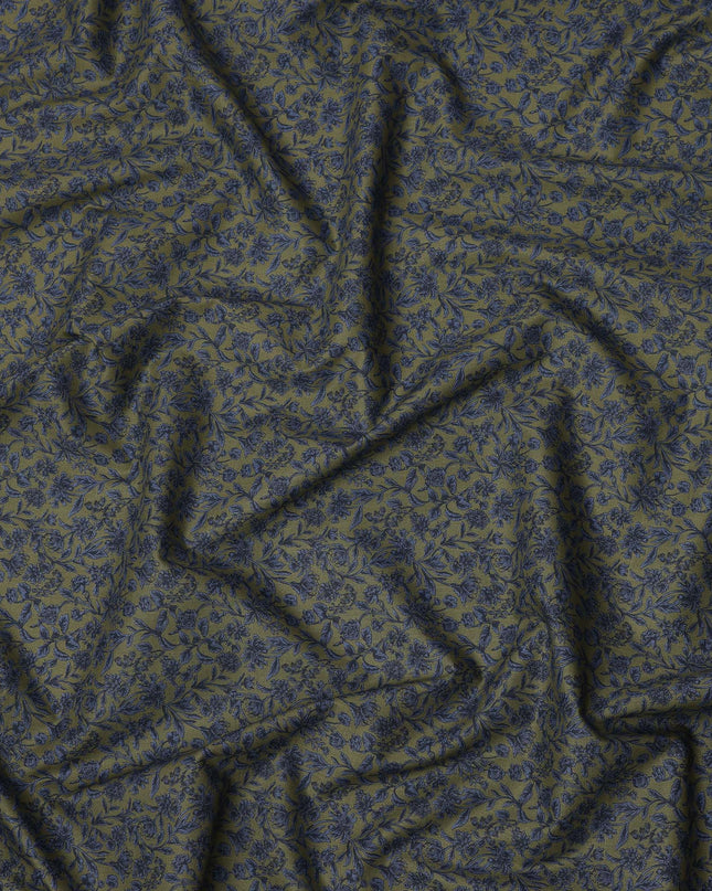 Olive Blue Floral Print Cotton Lawn Fabric – Detailed Botanical Design, 110 cm Width, Made in Japan-D26825