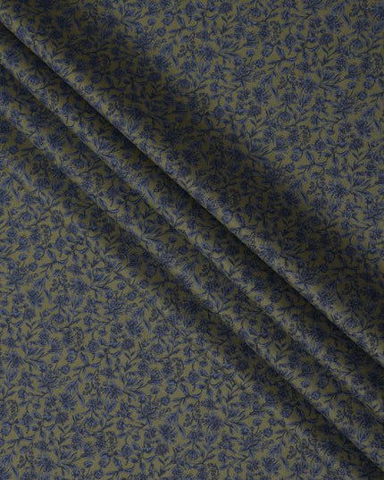Olive Blue Floral Print Cotton Lawn Fabric – Detailed Botanical Design, 110 cm Width, Made in Japan-D26825