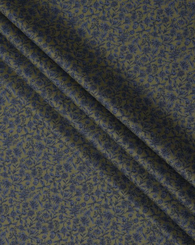 Olive Blue Floral Print Cotton Lawn Fabric – Detailed Botanical Design, 110 cm Width, Made in Japan-D26825