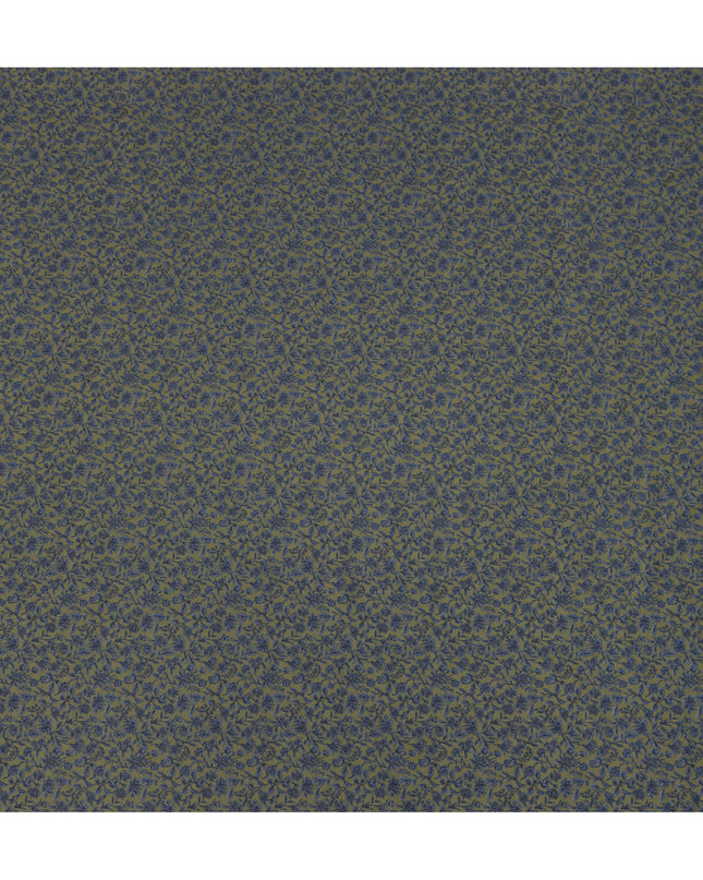 Olive Blue Floral Print Cotton Lawn Fabric – Detailed Botanical Design, 110 cm Width, Made in Japan-D26825