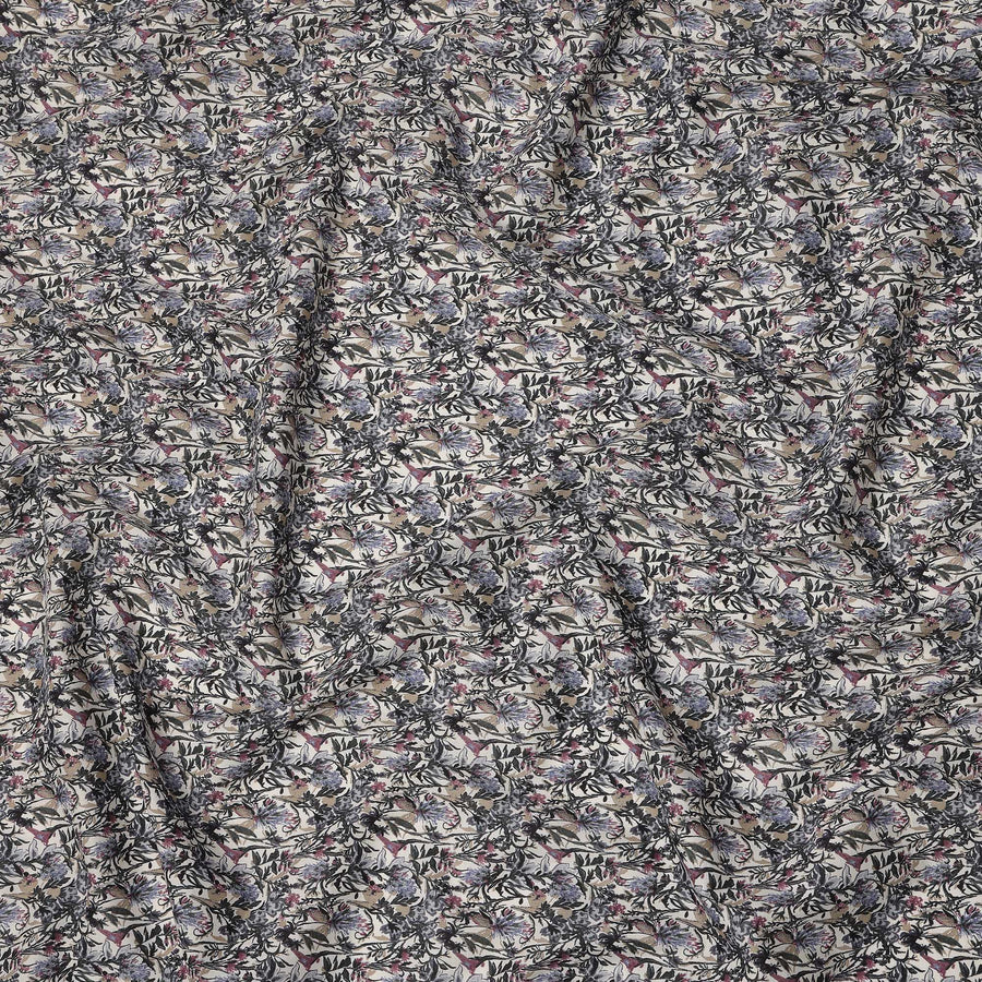 Cream Purple Grey Floral Print Cotton Lawn Fabric – Artistic Botanical Motif, 110 cm Width, Made in Japan-D26831