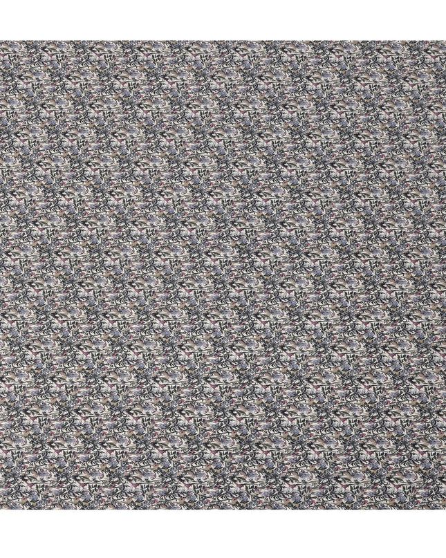 Cream Purple Grey Floral Print Cotton Lawn Fabric – Artistic Botanical Motif, 110 cm Width, Made in Japan-D26831