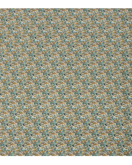 Cream Teal Multicolor Floral Print Cotton Lawn Fabric – Artistic Botanical Design, 110 cm Width, Made in Japan-D26830