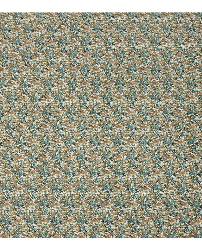 Cream Teal Multicolor Floral Print Cotton Lawn Fabric – Artistic Botanical Design, 110 cm Width, Made in Japan-D26830