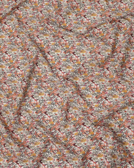 Cream Multicolor Abstract Floral Print Cotton Lawn Fabric – Artistic Botanical Design, 110 cm Width, Made in Japan-D26829