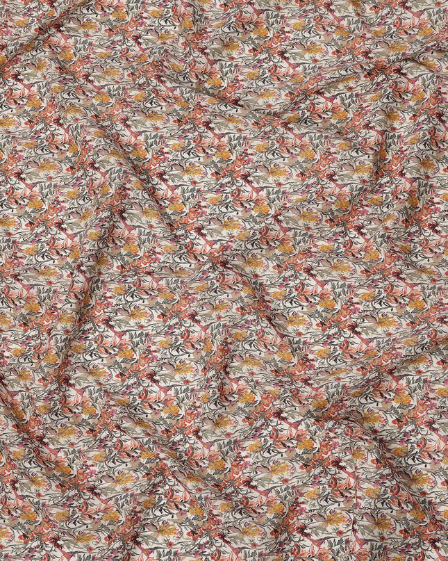 Cream Multicolor Abstract Floral Print Cotton Lawn Fabric – Artistic Botanical Design, 110 cm Width, Made in Japan-D26829