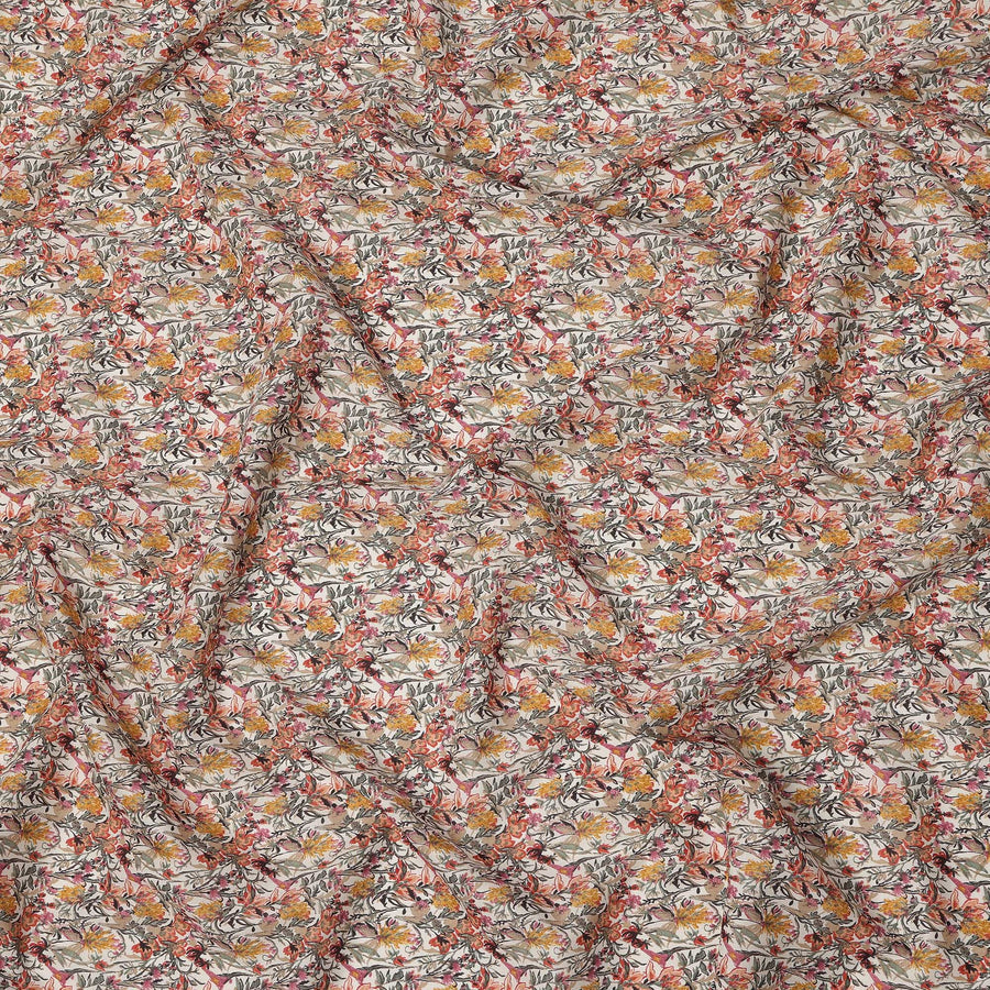 Cream Multicolor Abstract Floral Print Cotton Lawn Fabric – Artistic Botanical Design, 110 cm Width, Made in Japan-D26829