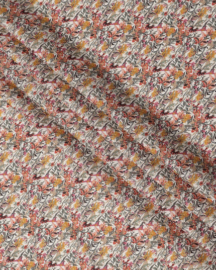 Cream Multicolor Abstract Floral Print Cotton Lawn Fabric – Artistic Botanical Design, 110 cm Width, Made in Japan-D26829