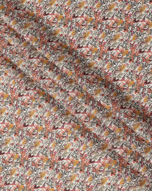 Cream Multicolor Abstract Floral Print Cotton Lawn Fabric – Artistic Botanical Design, 110 cm Width, Made in Japan-D26829
