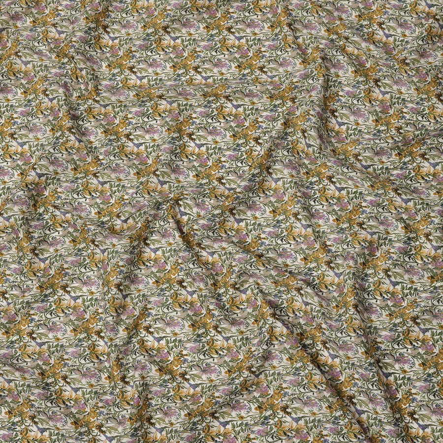 Cream Multicolor Floral Print Cotton Lawn Fabric – Artistic Botanical Design, 110 cm Width, Made in Japan-D26828