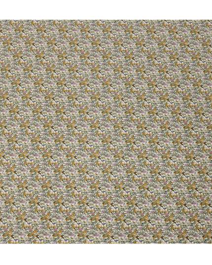 Cream Multicolor Floral Print Cotton Lawn Fabric – Artistic Botanical Design, 110 cm Width, Made in Japan-D26828