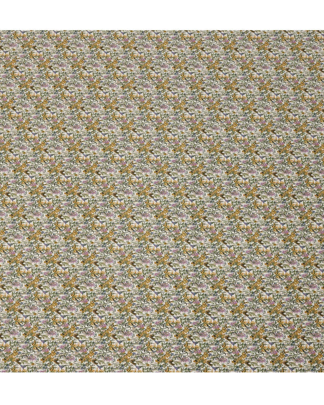 Cream Multicolor Floral Print Cotton Lawn Fabric – Artistic Botanical Design, 110 cm Width, Made in Japan-D26828