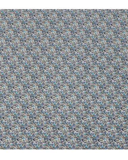 Cream Blue Multicolor Floral Print Cotton Lawn Fabric – Artistic Botanical Design, 110 cm Width, Made in Japan-D26832