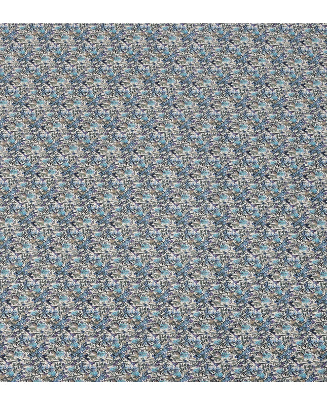 Cream Blue Multicolor Floral Print Cotton Lawn Fabric – Artistic Botanical Design, 110 cm Width, Made in Japan-D26832