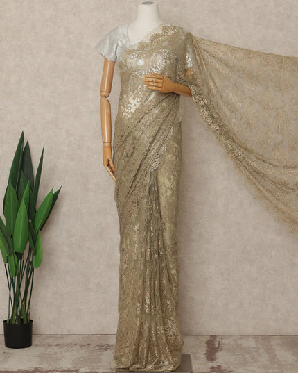 Olive Gold Premium French Metallic Chantilly Saree Lace Fabric 5.5 Meters Length 110 Cms Width Imported From France Elegant Designer Lace Blouse Not Included-D27362