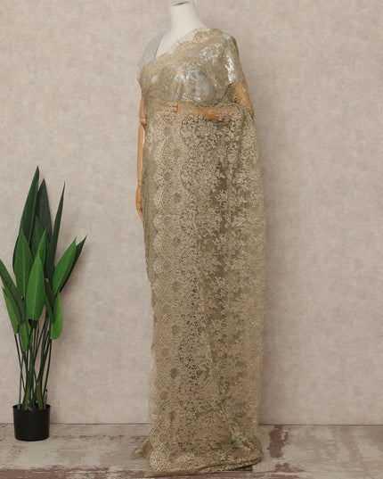 Olive Gold Premium French Metallic Chantilly Saree Lace Fabric 5.5 Meters Length 110 Cms Width Imported From France Elegant Designer Lace Blouse Not Included-D27362