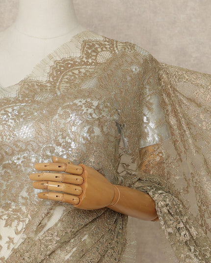 Olive Gold Premium French Metallic Chantilly Saree Lace Fabric 5.5 Meters Length 110 Cms Width Imported From France Elegant Designer Lace Blouse Not Included-D27362