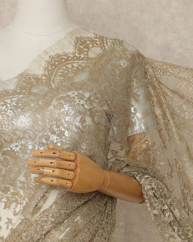 Olive Gold Premium French Metallic Chantilly Saree Lace Fabric 5.5 Meters Length 110 Cms Width Imported From France Elegant Designer Lace Blouse Not Included-D27362