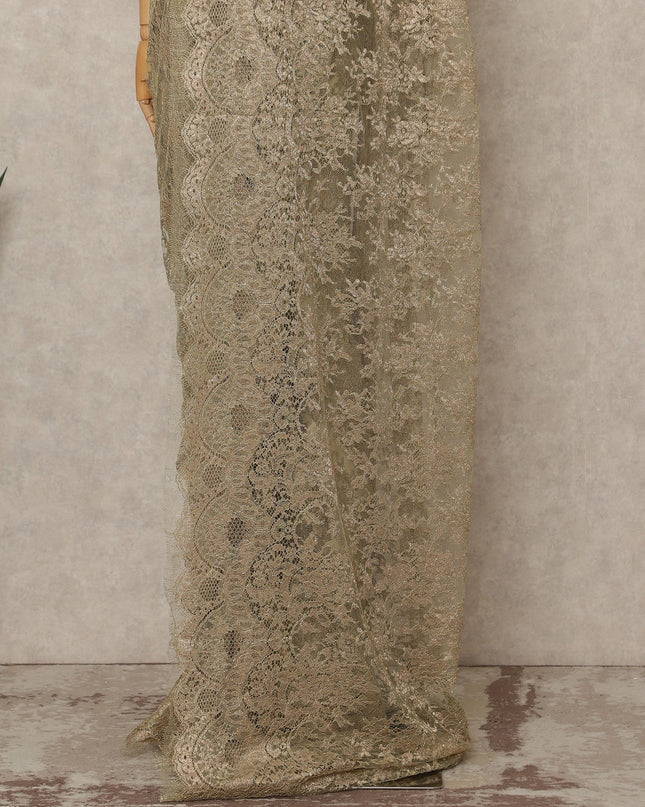Olive Gold Premium French Metallic Chantilly Saree Lace Fabric 5.5 Meters Length 110 Cms Width Imported From France Elegant Designer Lace Blouse Not Included-D27362