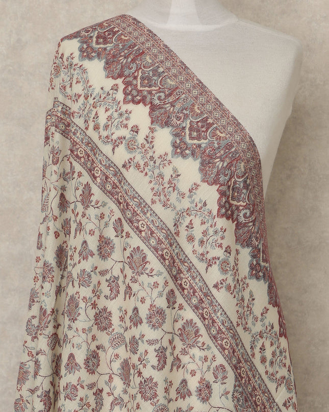 Ivory Maroon Printed Premium Kashmiri Pashmina Shawl 225X80 CMS Width, India-D26993