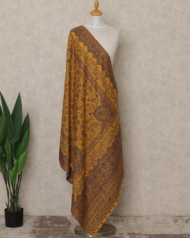 Mustard Yellow Printed Premium Kashmiri Pashmina Shawl 225X80 CMS Width, India-D26998