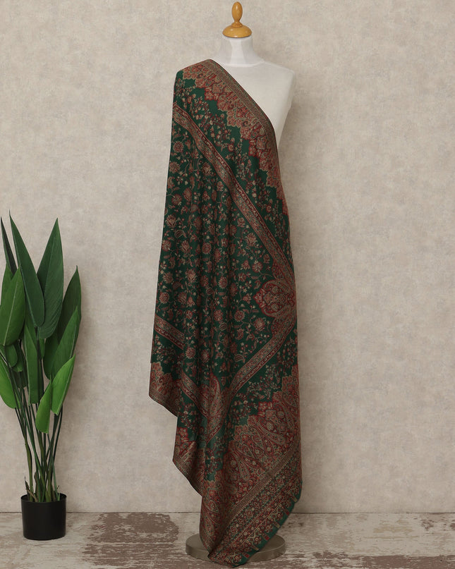 Deep Green Printed Premium Kashmiri Pashmina Shawl 225X80 CMS Width, India-D27003