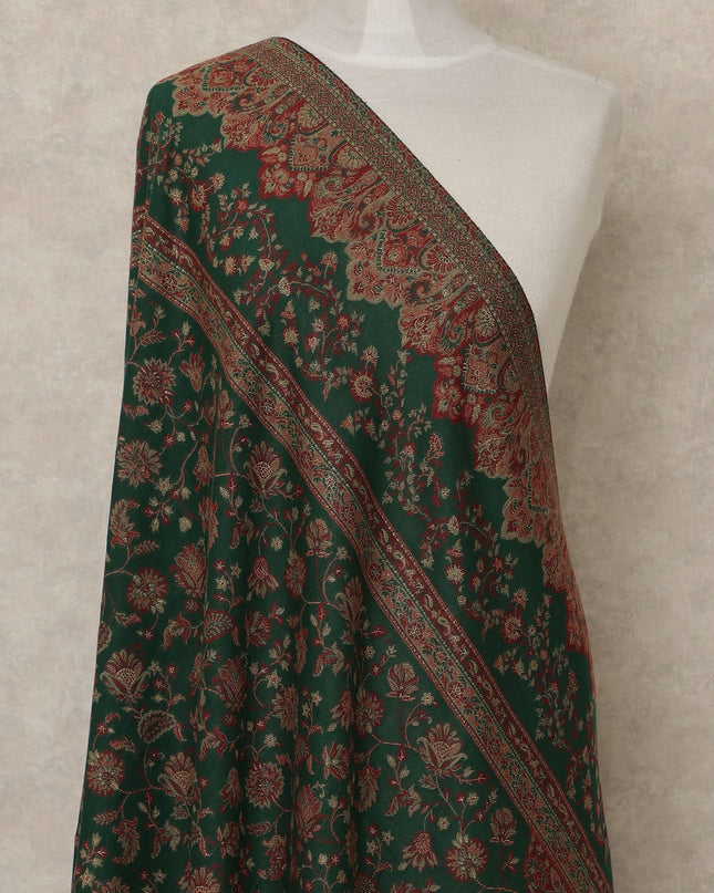 Deep Green Printed Premium Kashmiri Pashmina Shawl 225X80 CMS Width, India-D27003