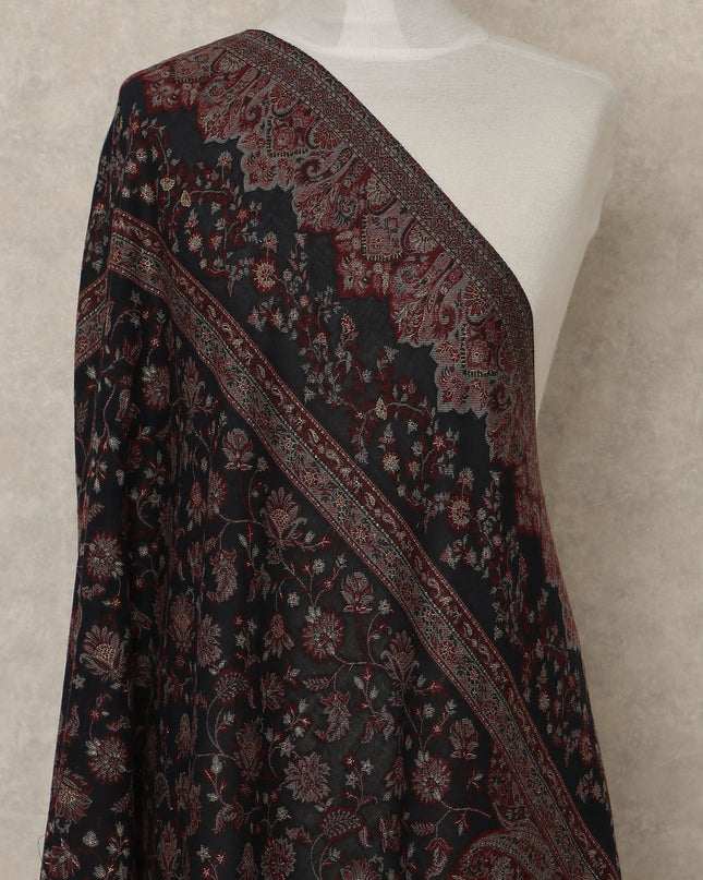 Deep Maroon Black Printed Premium Kashmiri Pashmina Shawl 225X80 CMS Width, India-D26995