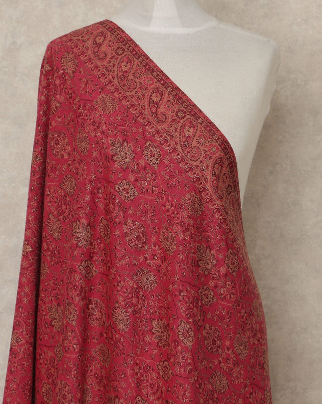 Deep Red Printed Premium Kashmiri Pashmina Shawl 225X80 CMS Width, India-D27004