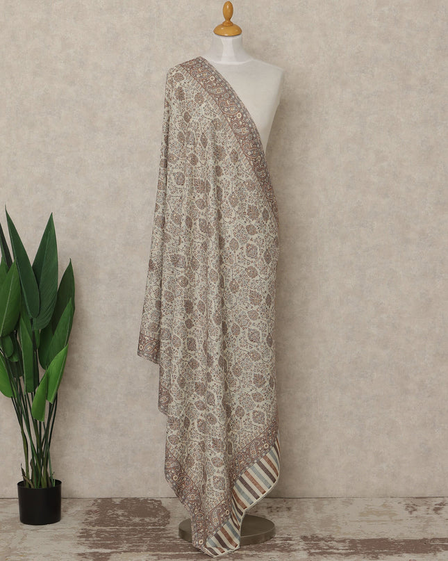 Beige Printed Premium Kashmiri Pashmina Shawl 225X80 CMS Width, India-D26996